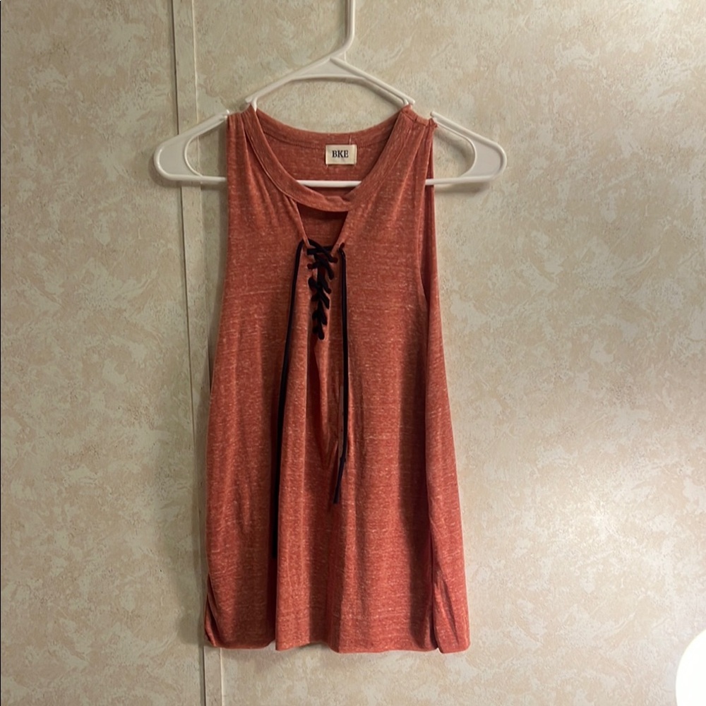 BKE Pink Sleeveless Tie Front Tank Top